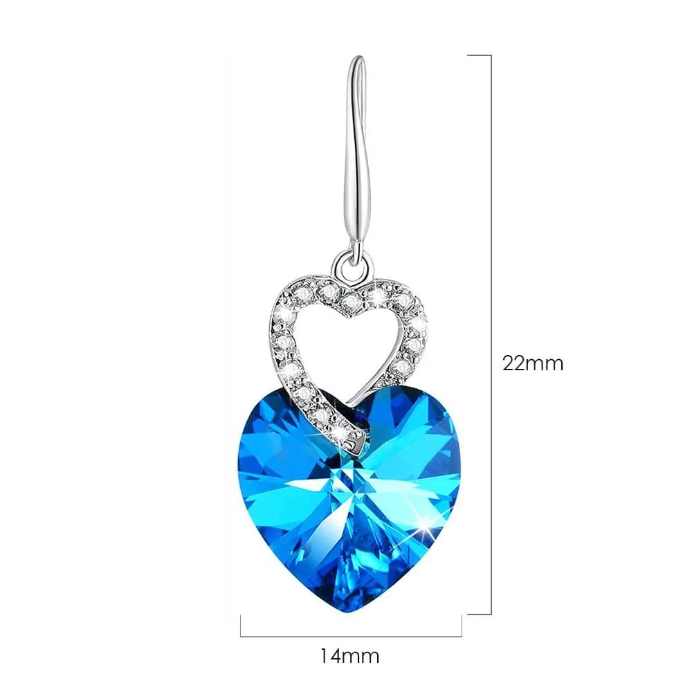 Duo Heart Shaped Brilliant Blue Hook Earrings Embellished with Crystals from SWAROVSKI®