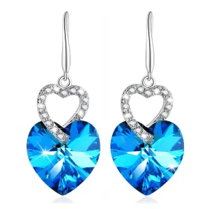 Duo Heart Shaped Brilliant Blue Hook Earrings Embellished with Crystals from SWAROVSKI®