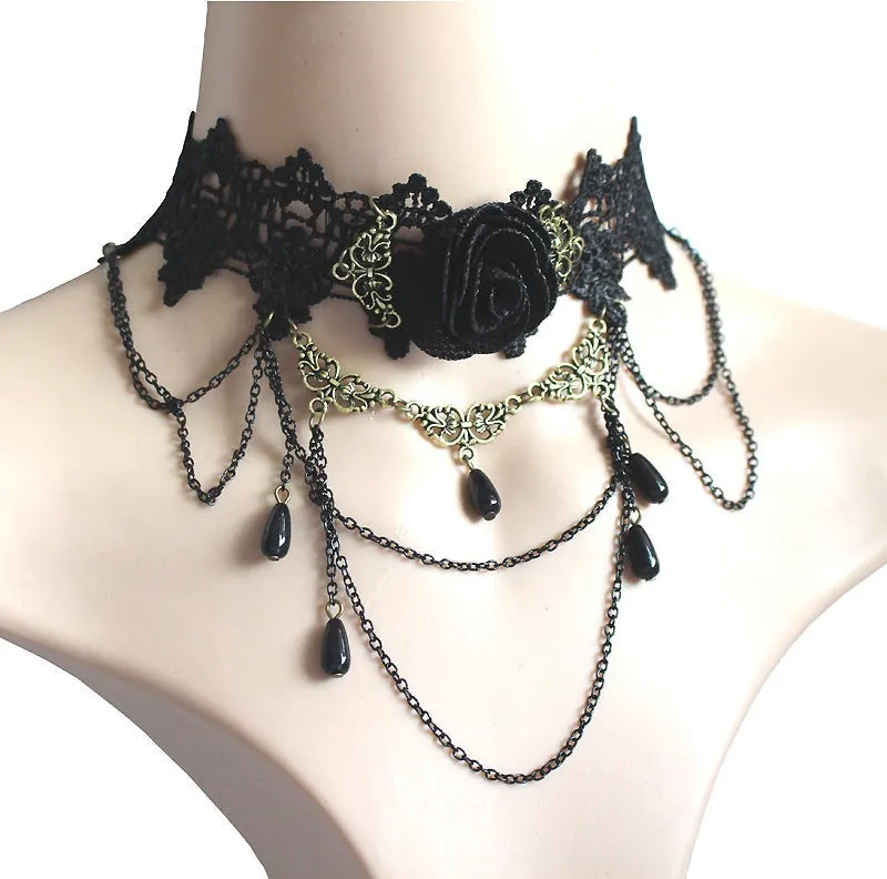 Ebony Rose Radiance - Black Rose Flower Choker by The Nevermore