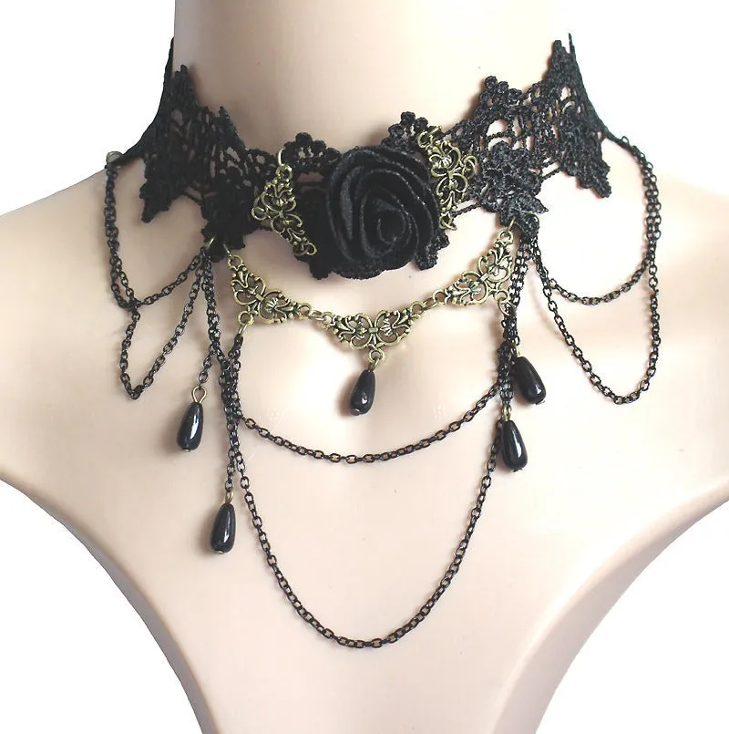 Ebony Rose Radiance - Black Rose Flower Choker by The Nevermore
