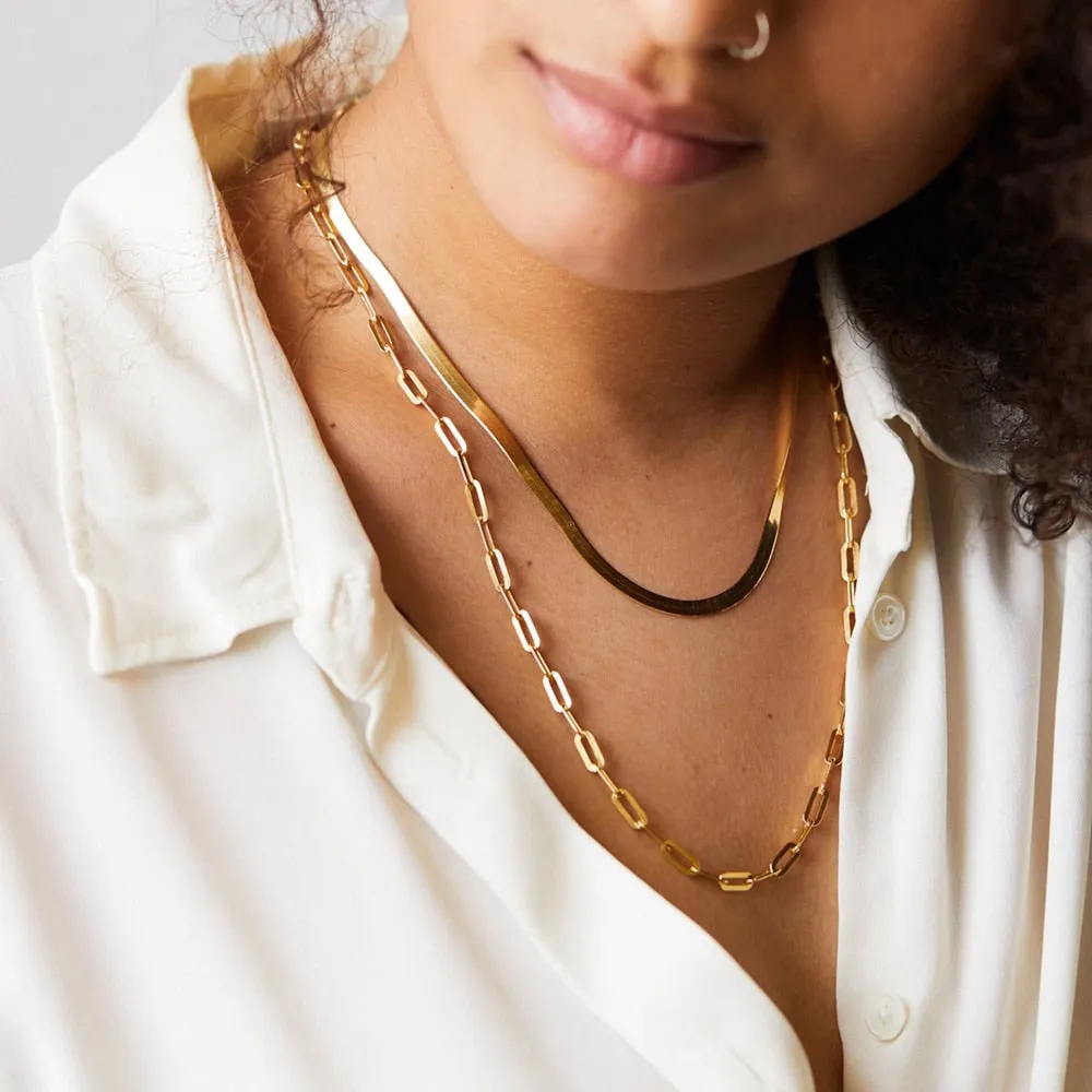 eManco Hot Fashion Paperclip Link Chain Women Necklace Stainless Steel Gold Color Chain Necklace For Women Men Jewelry Gift