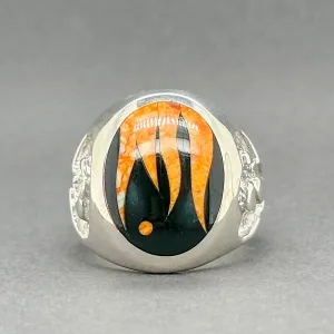 Estate SS GL Miller Jadeite & Spiny Oyster Inlay Ring