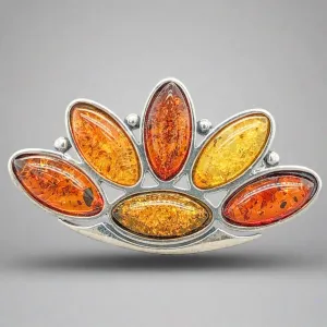 Estate Sterling Silver & cabochon Amber Pin