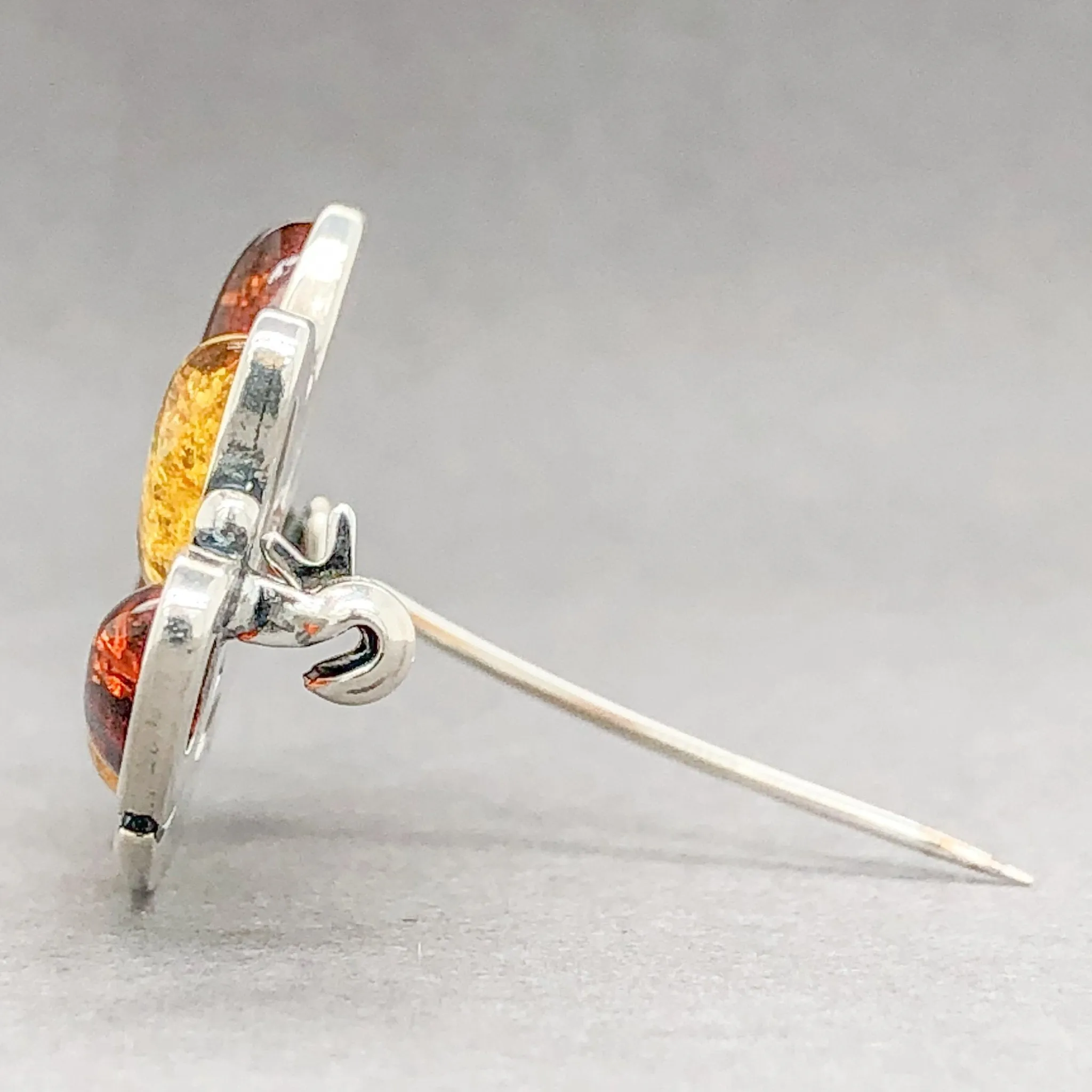 Estate Sterling Silver & cabochon Amber Pin