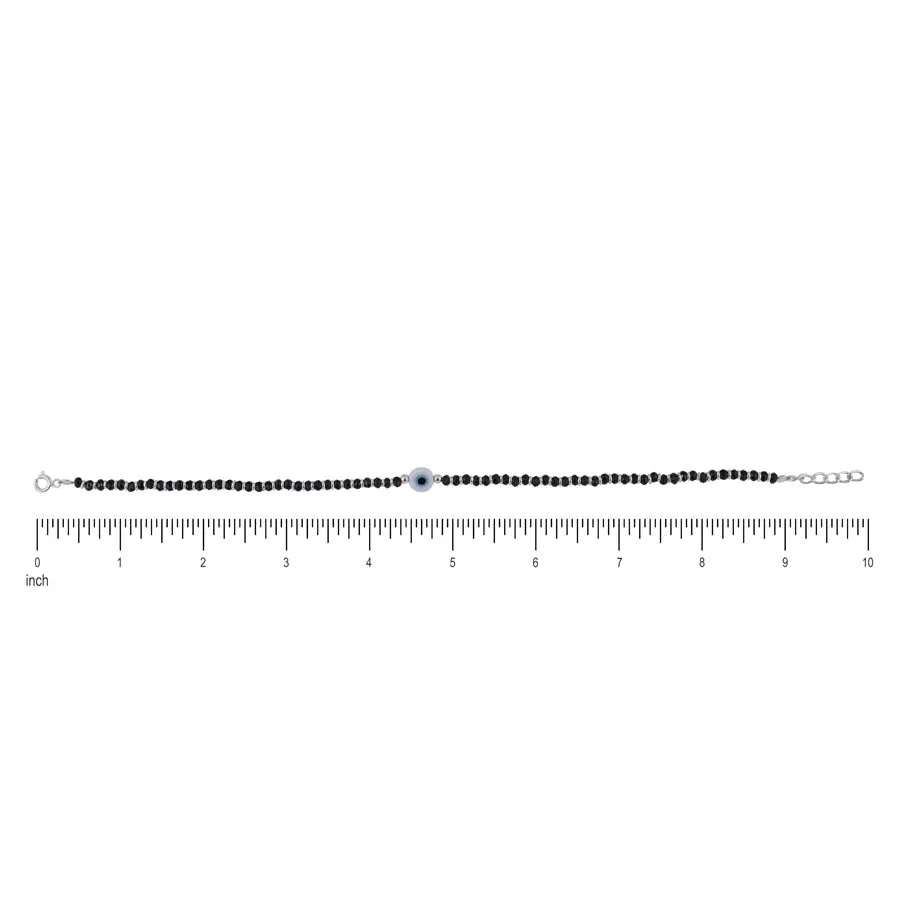 Evil Eye and Blue Beads Silver Double Line Anklets for Women