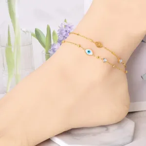 Evil Eye and Heart Charm Gold Anklet