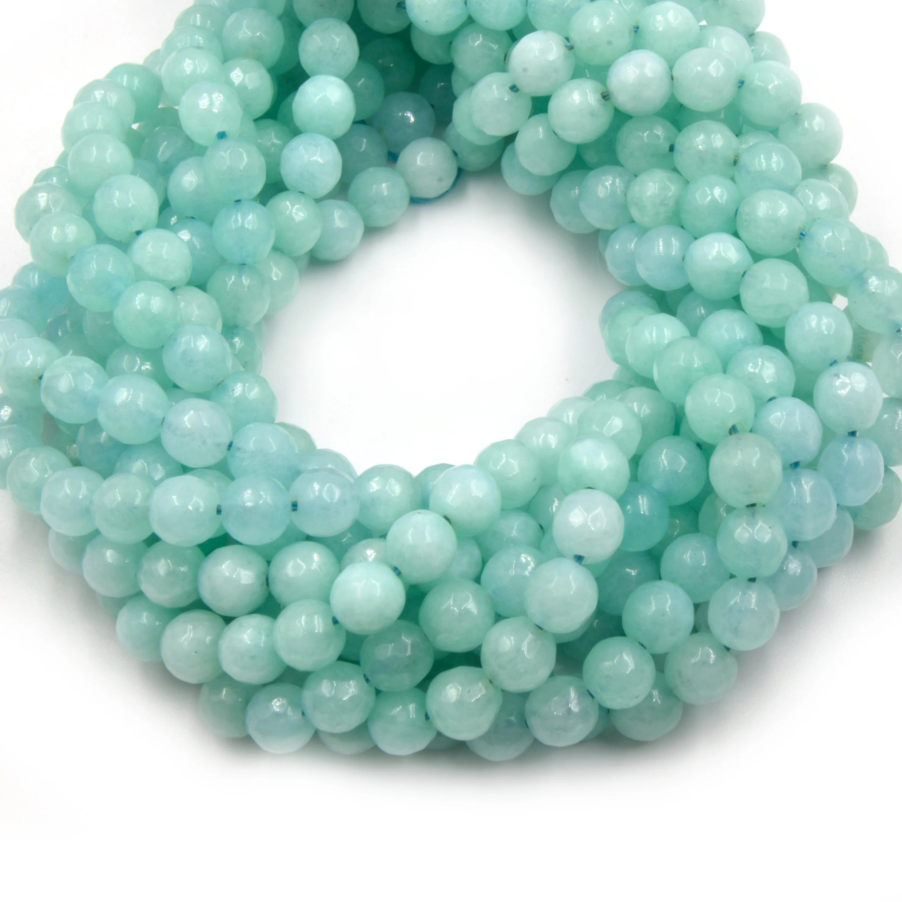 Faceted Jade Beads | 6mm Faceted Dyed Blue Teal Green Jade Round Beads with 1mm Holes - Sold by 15.5" Strands (~ 58 Beads)