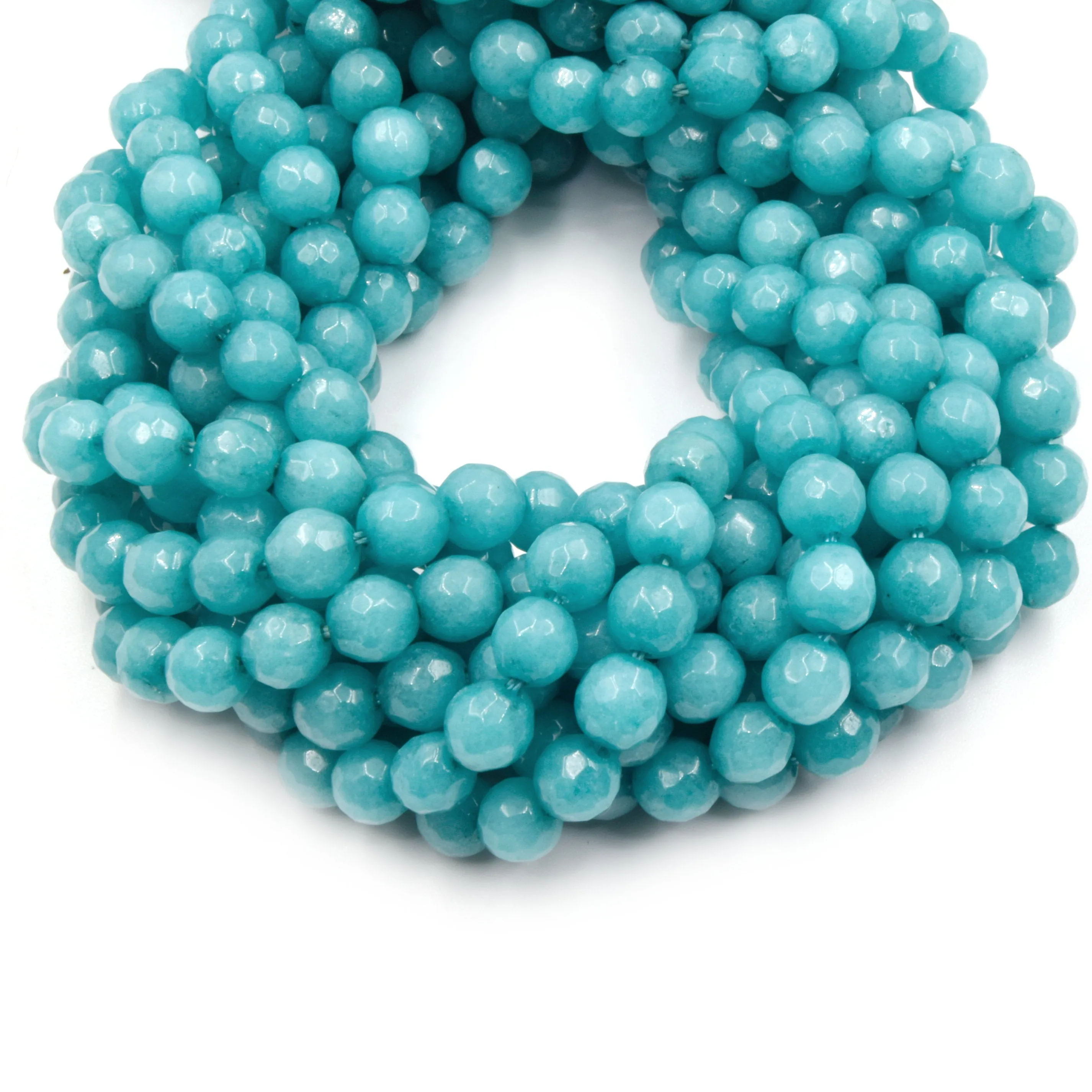 Faceted Jade Beads | 6mm Faceted Dyed Blue Teal Green Jade Round Beads with 1mm Holes - Sold by 15.5" Strands (~ 58 Beads)
