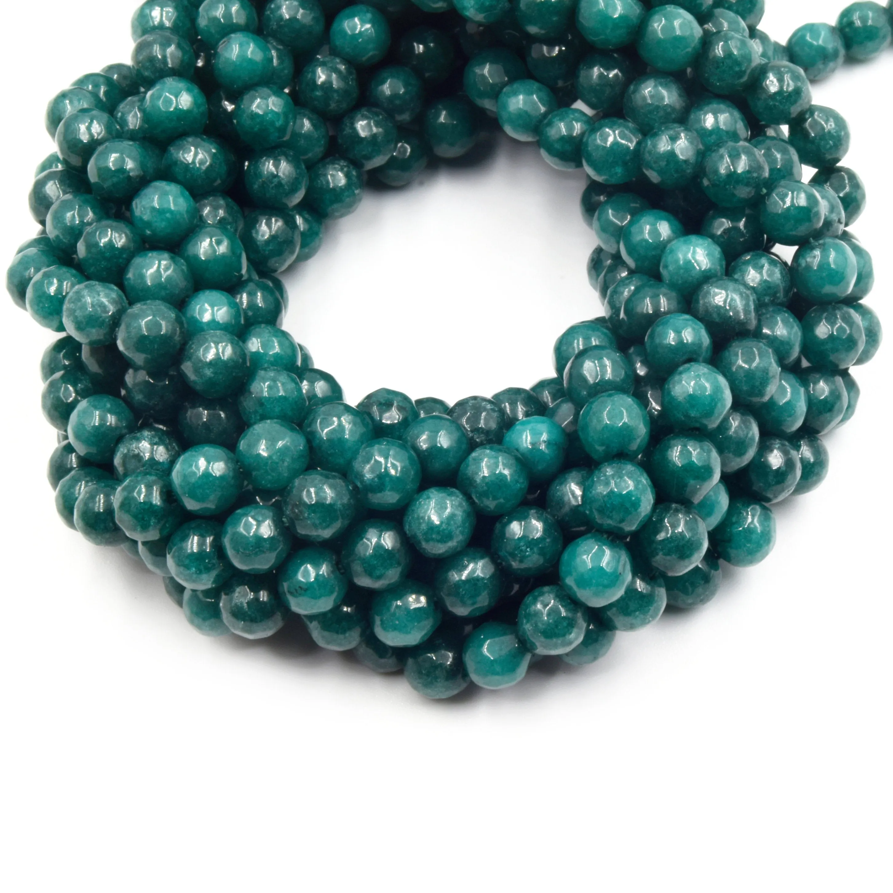 Faceted Jade Beads | 6mm Faceted Dyed Blue Teal Green Jade Round Beads with 1mm Holes - Sold by 15.5" Strands (~ 58 Beads)