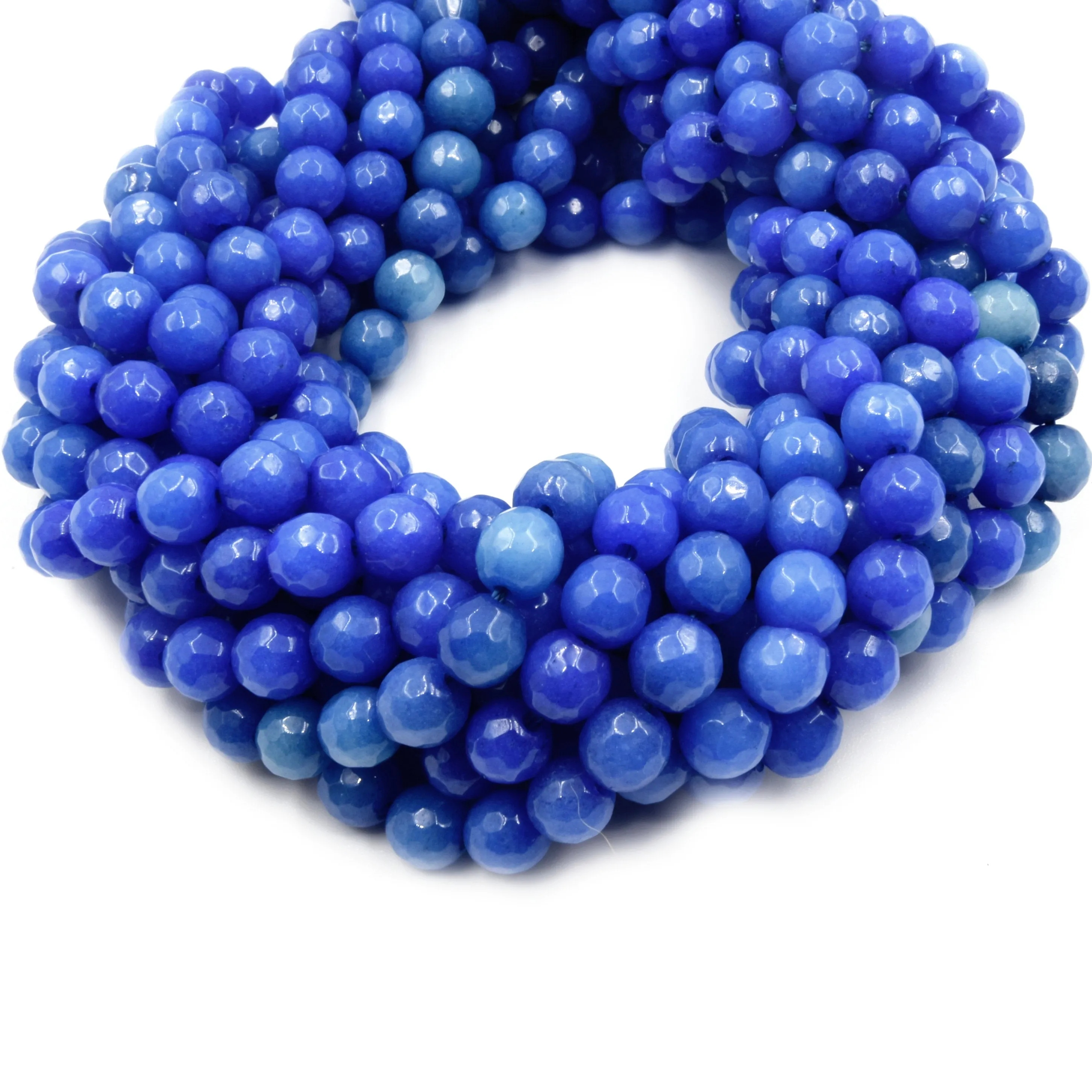 Faceted Jade Beads | 6mm Faceted Dyed Blue Teal Green Jade Round Beads with 1mm Holes - Sold by 15.5" Strands (~ 58 Beads)