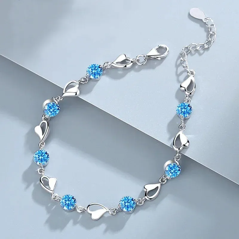 Fancy Crystal Pendant 925 Sterling Silver Bracelets for Women Adjustable Luxury Jewelry Accessories