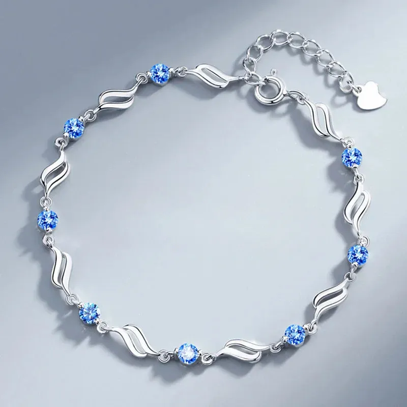 Fancy Crystal Pendant 925 Sterling Silver Bracelets for Women Adjustable Luxury Jewelry Accessories