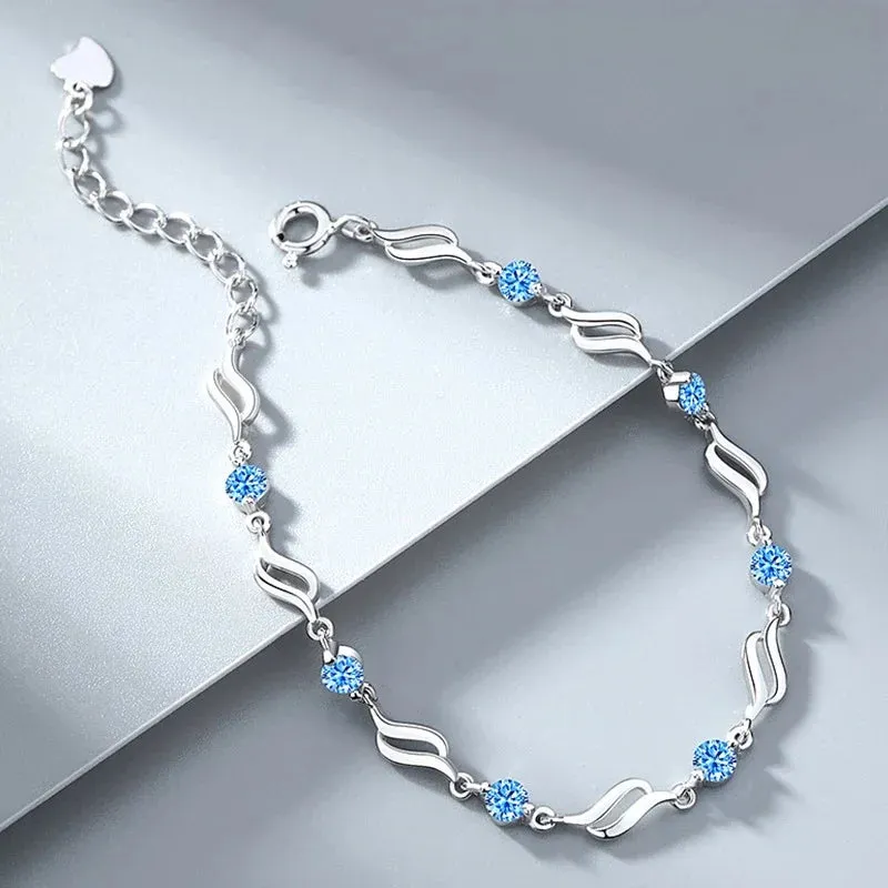 Fancy Crystal Pendant 925 Sterling Silver Bracelets for Women Adjustable Luxury Jewelry Accessories