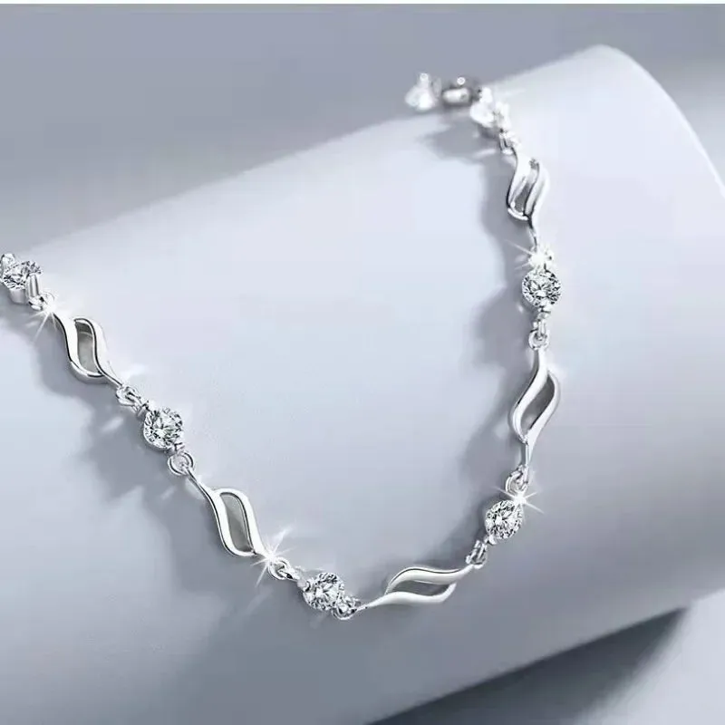 Fancy Crystal Pendant 925 Sterling Silver Bracelets for Women Adjustable Luxury Jewelry Accessories