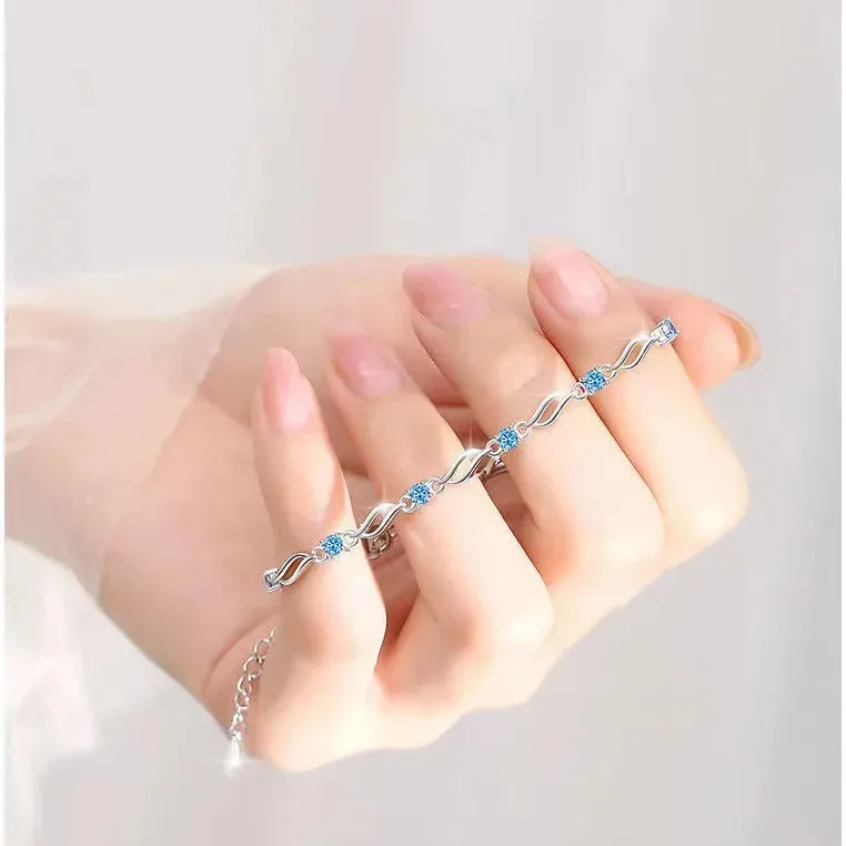 Fancy Crystal Pendant 925 Sterling Silver Bracelets for Women Adjustable Luxury Jewelry Accessories