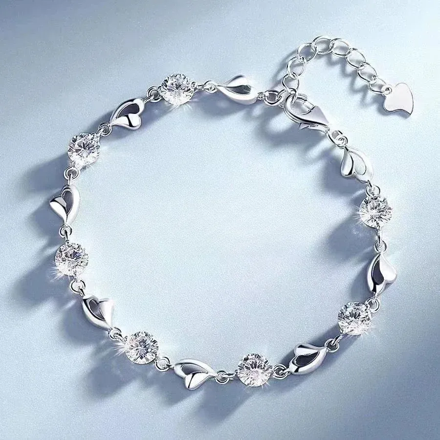 Fancy Crystal Pendant 925 Sterling Silver Bracelets for Women Adjustable Luxury Jewelry Accessories