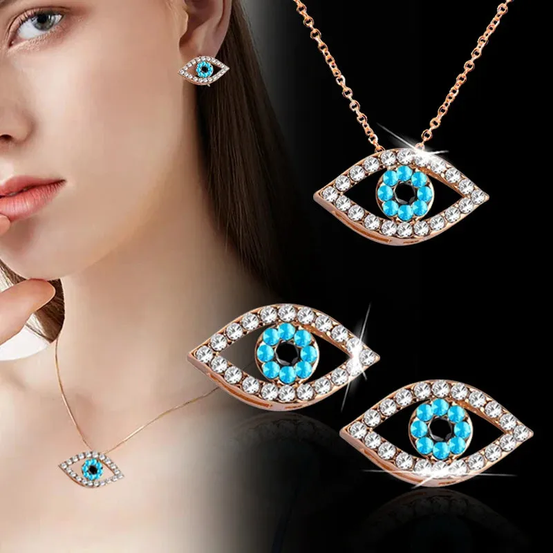 Fashion Charm Luck Turkey Blue Evil Eye Blue Rhinestone Eye Choker Necklace For Women