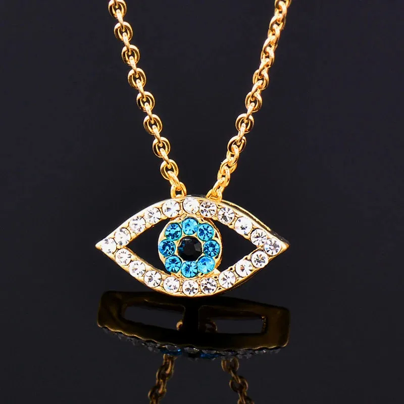 Fashion Charm Luck Turkey Blue Evil Eye Blue Rhinestone Eye Choker Necklace For Women