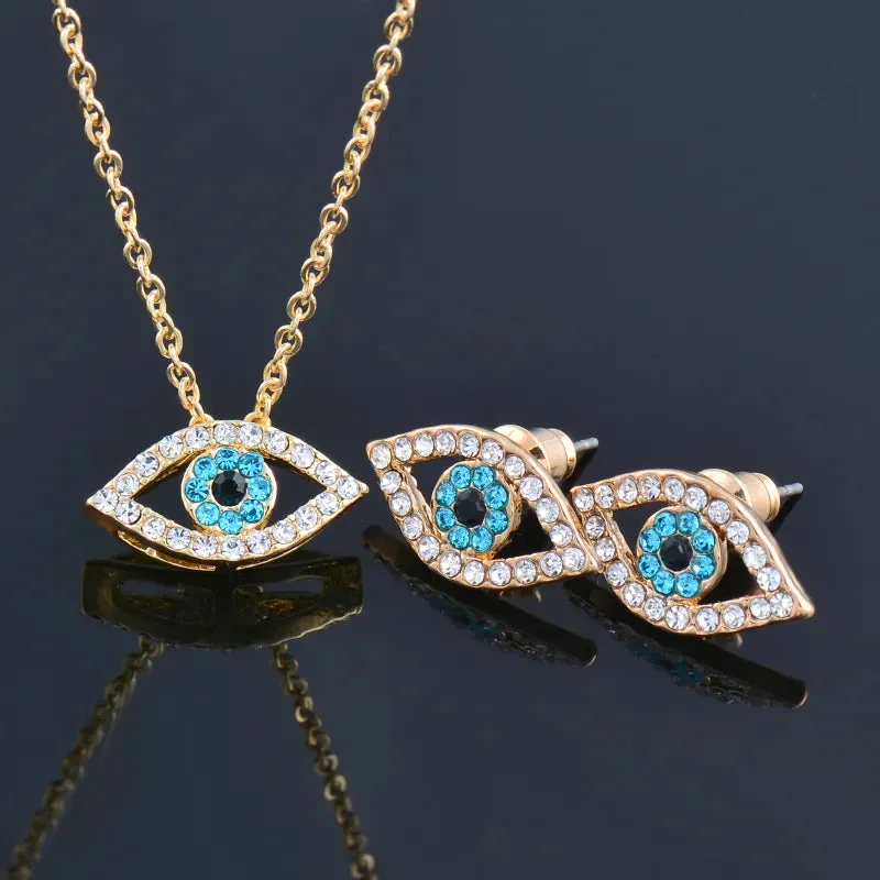 Fashion Charm Luck Turkey Blue Evil Eye Blue Rhinestone Eye Choker Necklace For Women