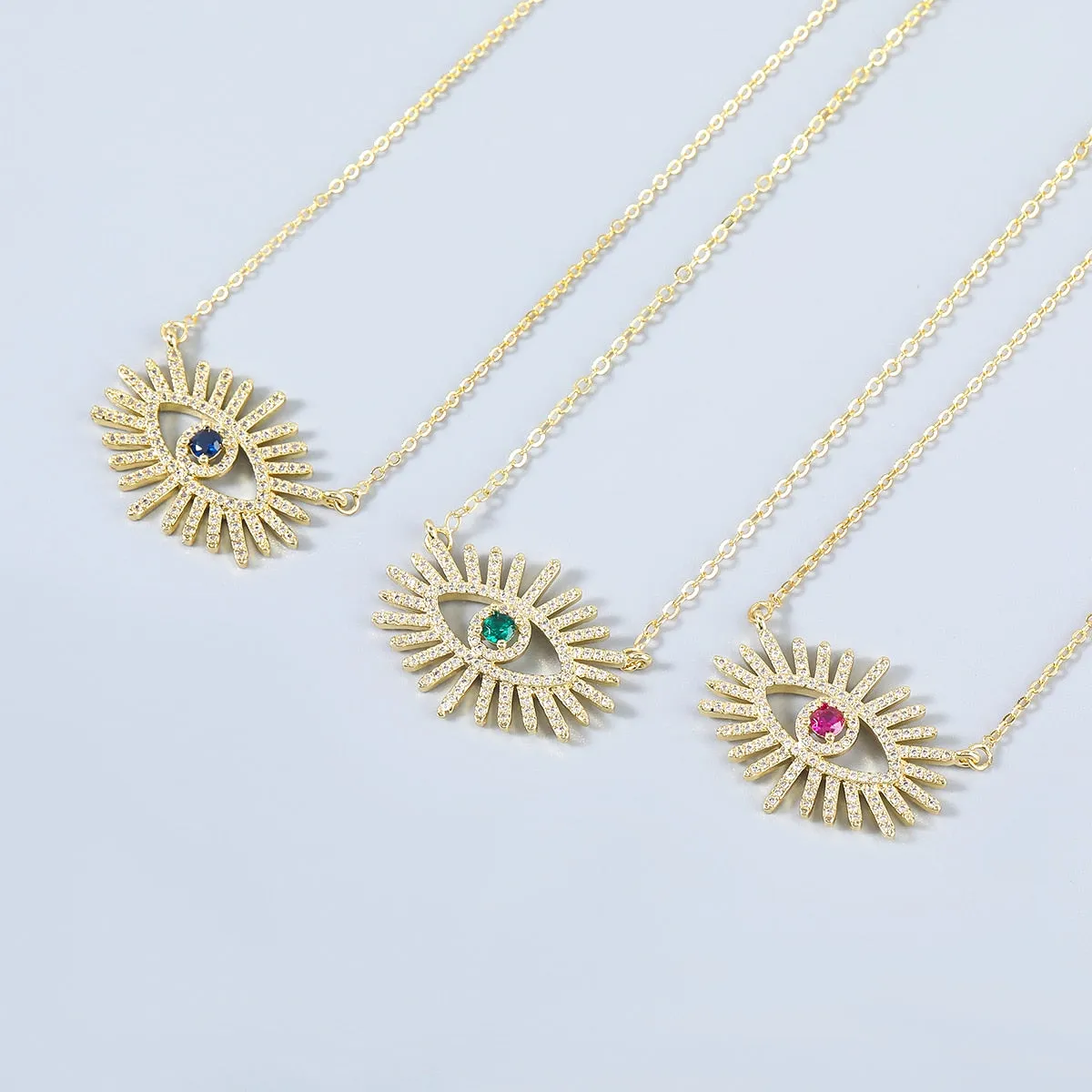 Fashion Metal Copper Rhinestone Eye Pendant Necklace Women