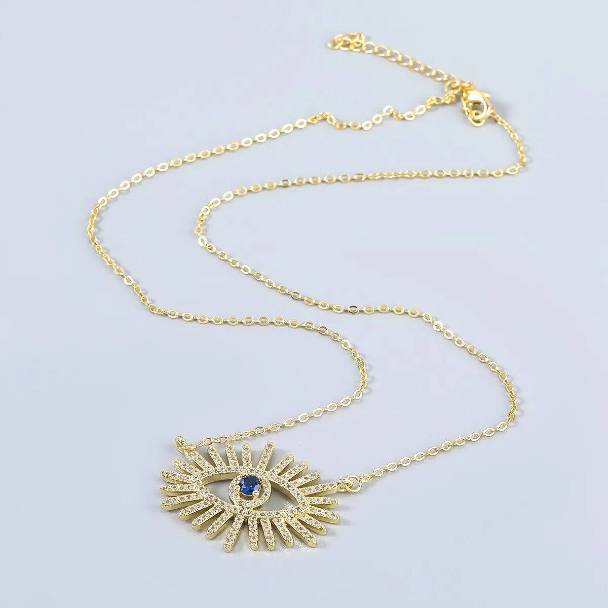 Fashion Metal Copper Rhinestone Eye Pendant Necklace Women