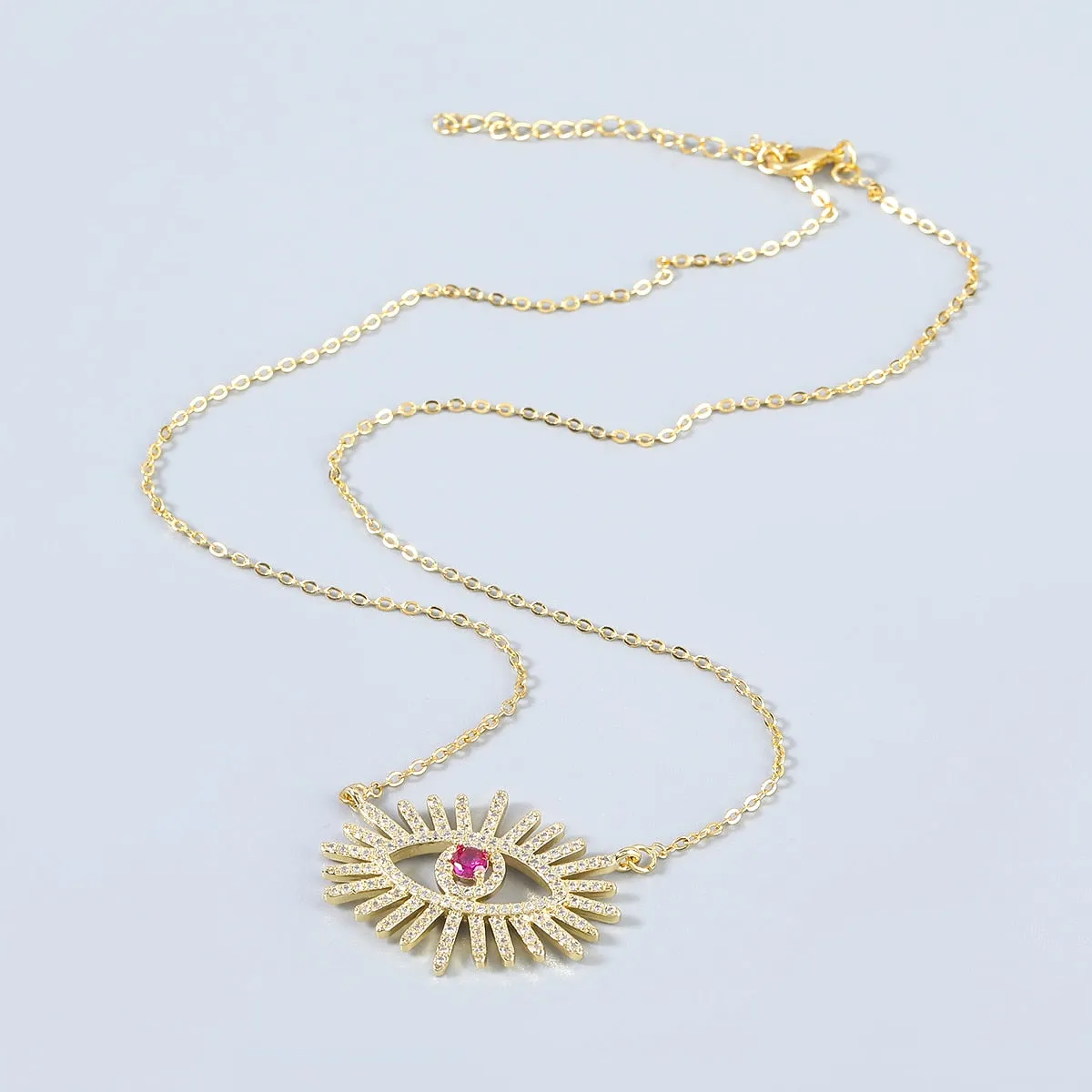 Fashion Metal Copper Rhinestone Eye Pendant Necklace Women