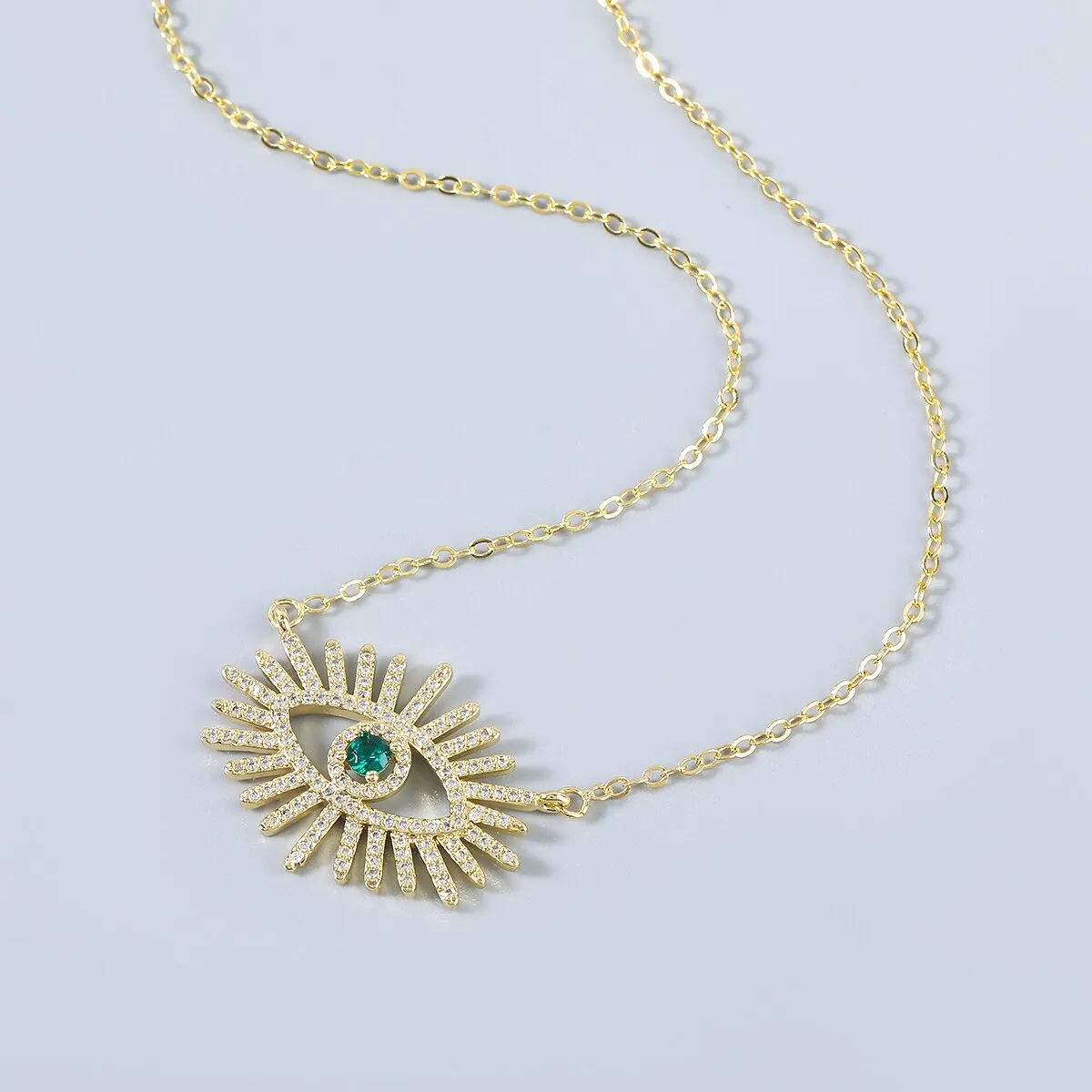 Fashion Metal Copper Rhinestone Eye Pendant Necklace Women