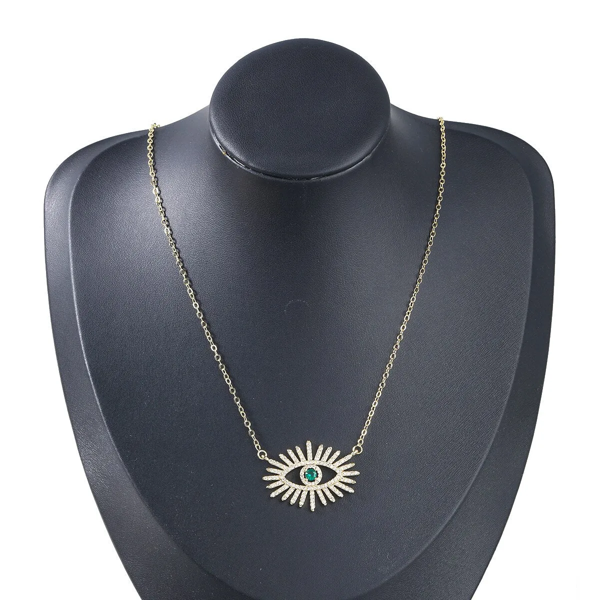 Fashion Metal Copper Rhinestone Eye Pendant Necklace Women