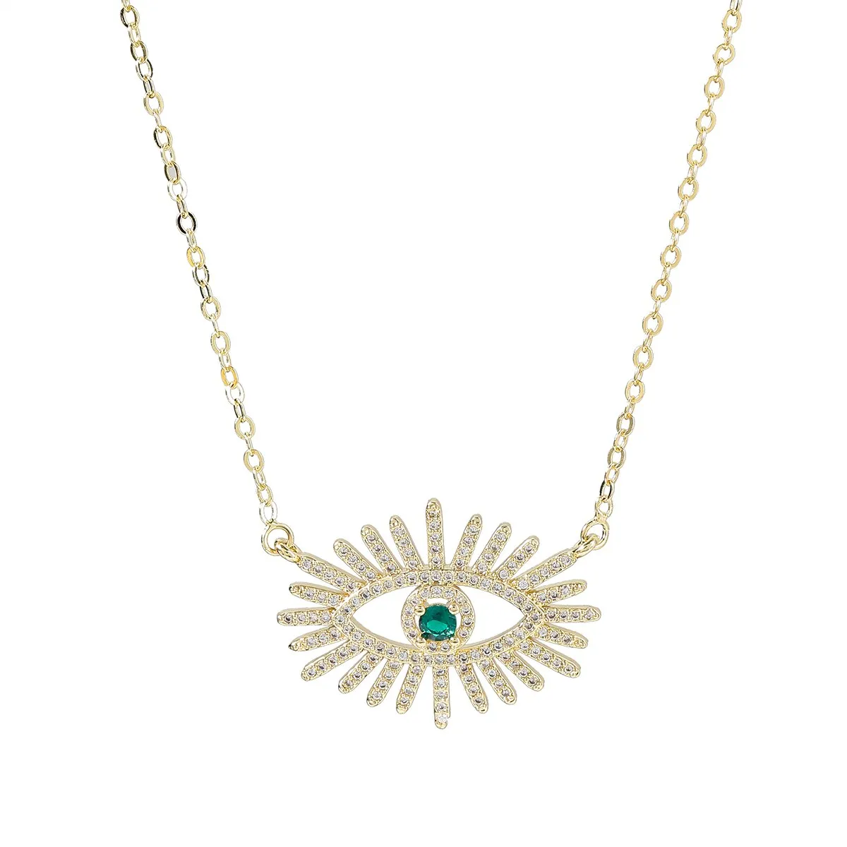 Fashion Metal Copper Rhinestone Eye Pendant Necklace Women