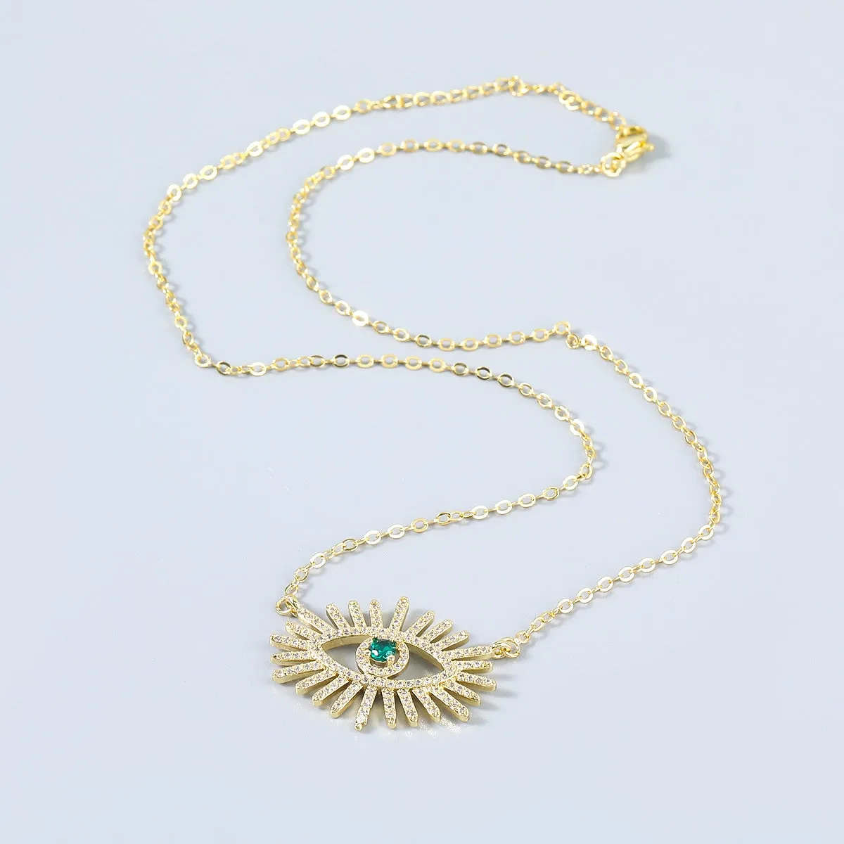 Fashion Metal Copper Rhinestone Eye Pendant Necklace Women