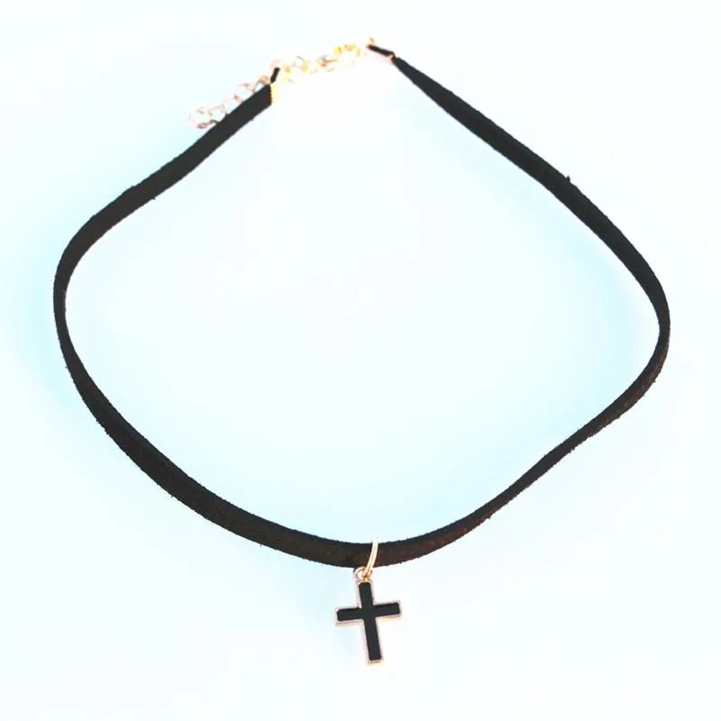 Fashion Punk Gothic Black Cross Pendant Necklace For Women