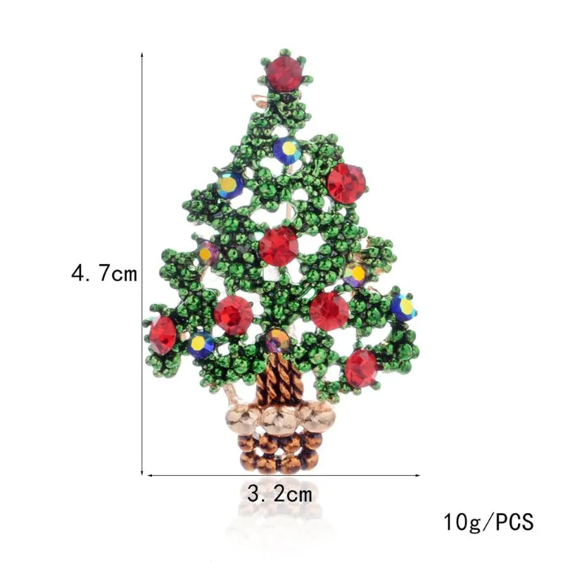 Festive Rhinestone Filled Christmas Tree Brooch Pins