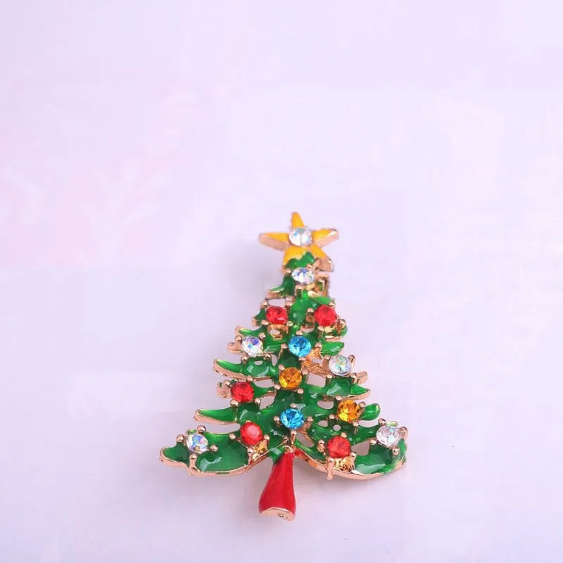 Festive Rhinestone Filled Christmas Tree Brooch Pins
