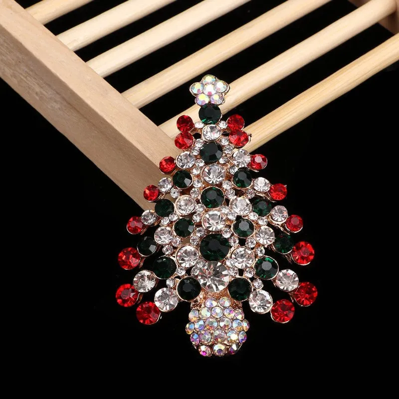 Festive Rhinestone Filled Christmas Tree Brooch Pins