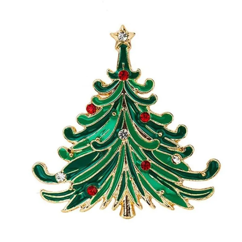 Festive Rhinestone Filled Christmas Tree Brooch Pins