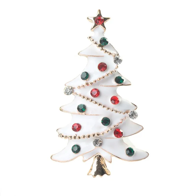 Festive Rhinestone Filled Christmas Tree Brooch Pins