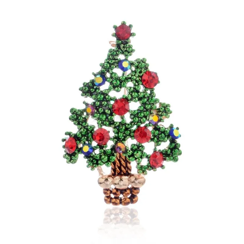 Festive Rhinestone Filled Christmas Tree Brooch Pins