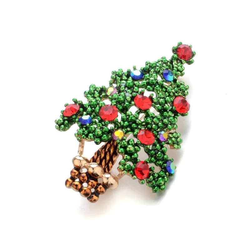 Festive Rhinestone Filled Christmas Tree Brooch Pins