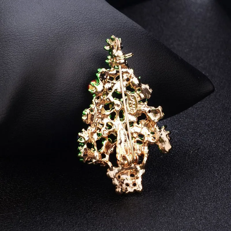 Festive Rhinestone Filled Christmas Tree Brooch Pins