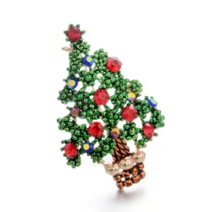 Festive Rhinestone Filled Christmas Tree Brooch Pins