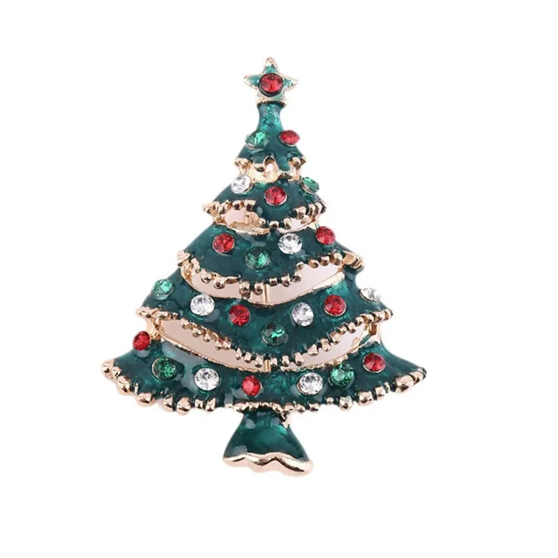 Festive Rhinestone Filled Christmas Tree Brooch Pins