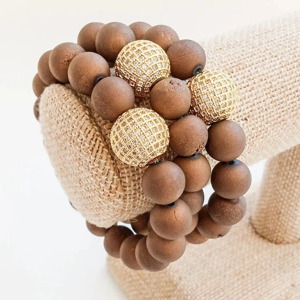 Genuine Stone with Pave Ball Bracelet