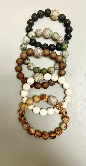 Genuine Stone with Pave Ball Bracelet
