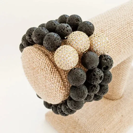 Genuine Stone with Pave Ball Bracelet