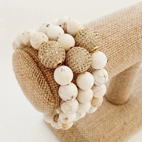 Genuine Stone with Pave Ball Bracelet