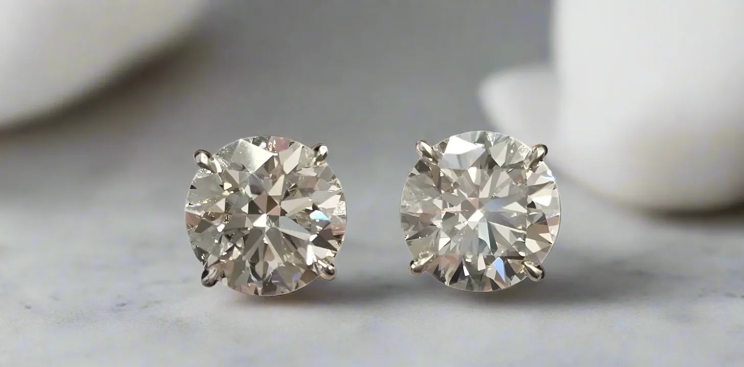 Georgina 8 Carat Round Brilliant Cut Diamond Stud Earrings in 14k White Gold GIA