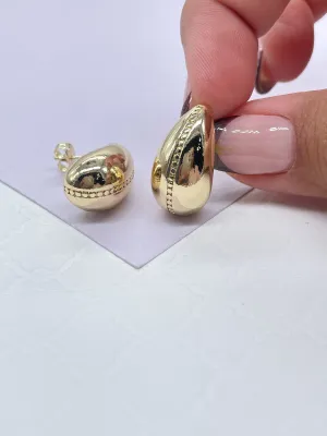 Gorgeous 18k Gold Filled Plain Casted Tear Drop Stud Earrings Dainty  Jewelry