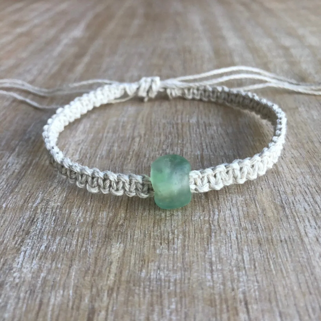 Green Sea Glass Bead Hemp Anklet