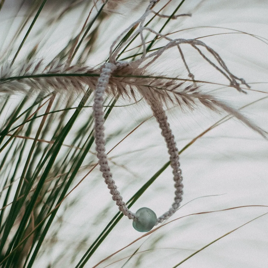 Green Sea Glass Bead Hemp Anklet