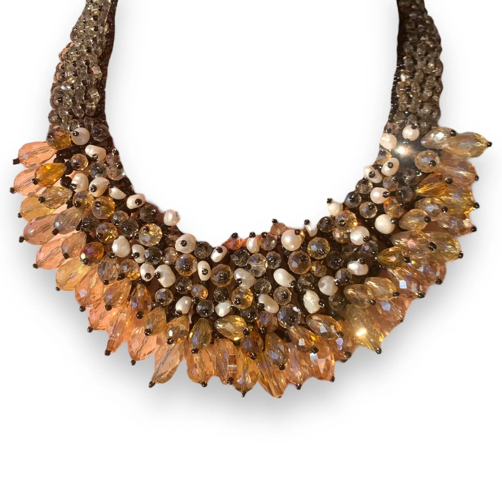 Handmade Smoky Necklace 20" Drop Beads Clustered Trendy Bib Choker